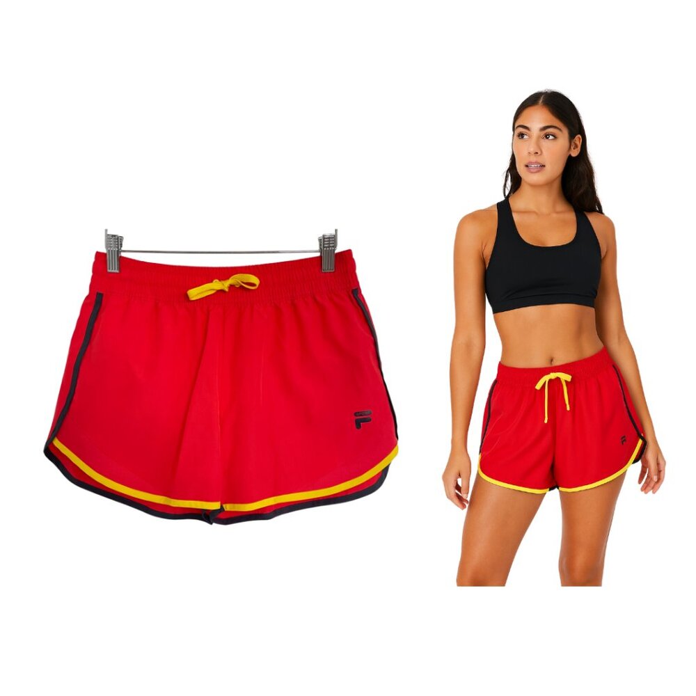 Fila Sport Shorts Women XS Running Lined Neon Coral Orange Yellow Black Gym